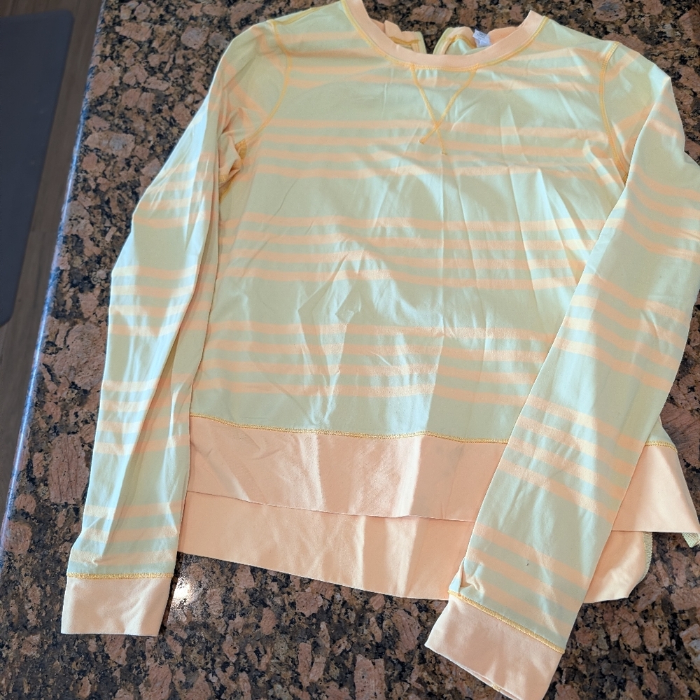 Lululemon Women's Run Warm Up Crew in Mellow Yellow Stripe